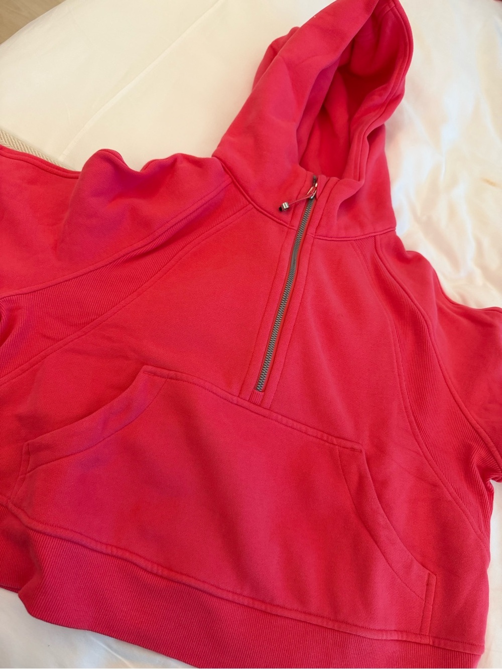Lululemon Women’s Bright Pink Half-Zip Hoodie Sweatshirt with Kangaroo Pocket
